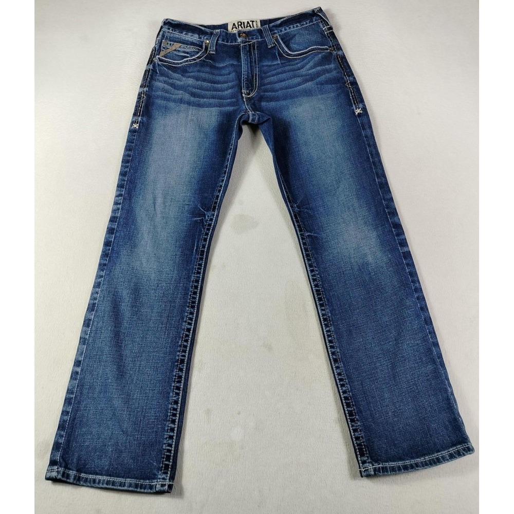 Ariat M5 Straight Adkins Jeans Mens 34 Blue Medium Wash Western Cowboy Denim
